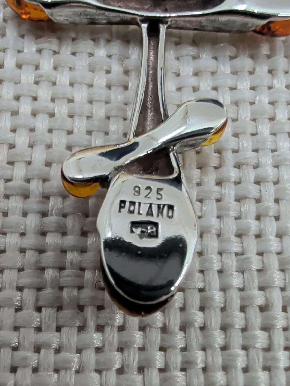 Vintage Baltic Amber Sterling Silver Cross Pendant Necklace 925 Poland 18